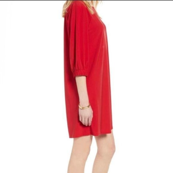 Halogen Red Flowy 3/4 Sleeve Shift Dress - Picture 2 of 11